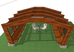 园林景观木质拱形镂空廊架设计ISU(草图大师)模型