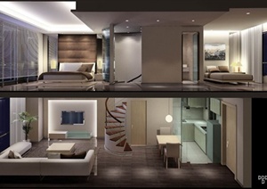 现代复式单身公寓室内设计施工图及效果图