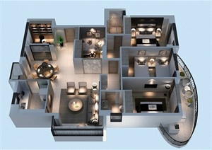 142平米现代四房住宅室内设计效果图及施工图