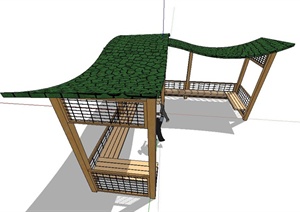 园林景观节点转角起伏廊架设计SU(草图大师)模型