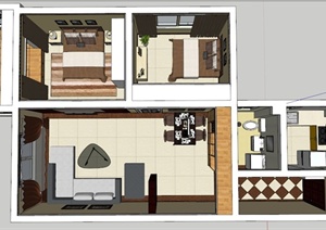 现代简约风格两居室室内设计SU(草图大师)模型
