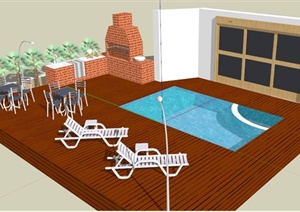 现代简约住宅庭院景观SU(草图大师)模型