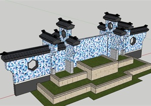 现代中式景墙SU(草图大师)模型设计
