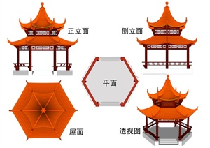 古典中式重檐六角亭设计CAD施工图