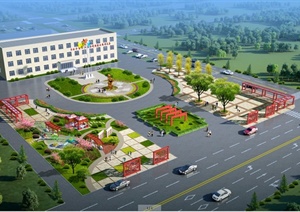 某市政办公楼广场景观规划设计CAD方案图+JPG效果图