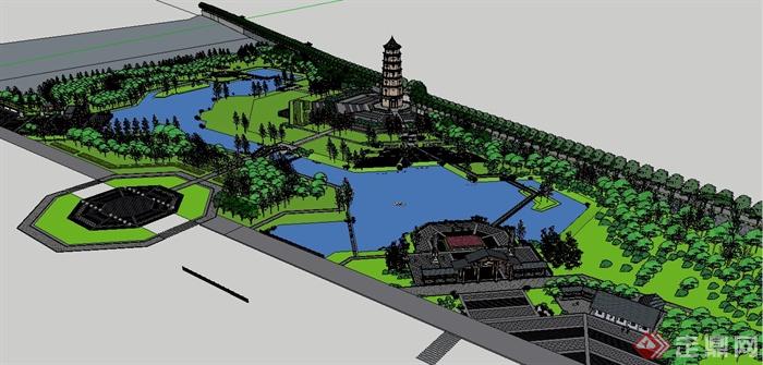 某古典中式公园场景设计su模型(4)