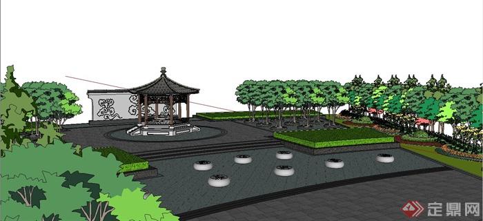 一个古典中式公园场景su模型(1)