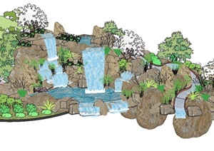 园林景观假山水景瀑布设计SU(草图大师)模型
