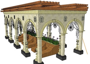 园林景观欧式长方形廊架设计SU(草图大师)模型