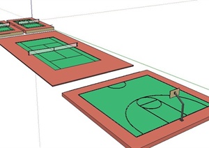 篮球场排球场网球场设计SU(草图大师)模型