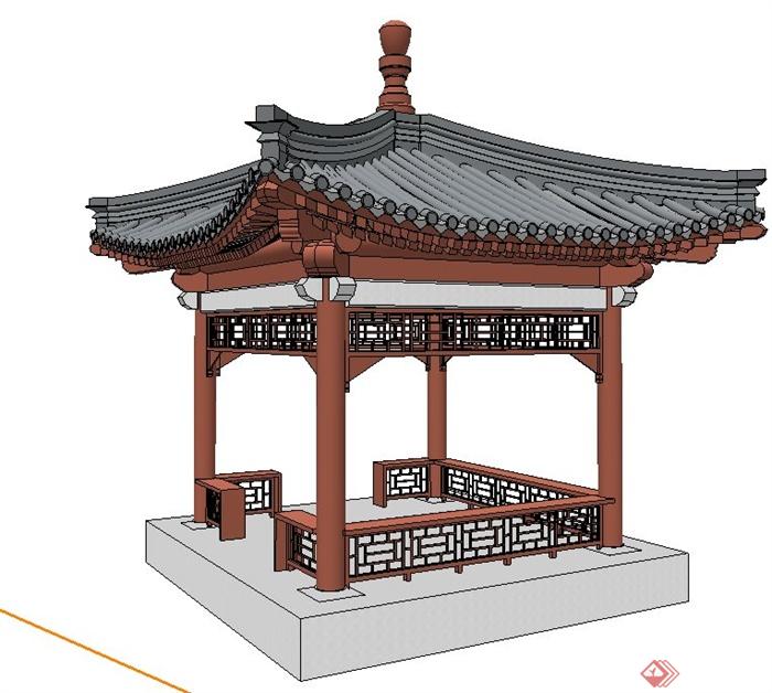 古典中式四角亭su模型(2)