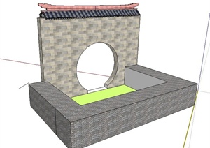 现代中式围墙门设计SU(草图大师)模型
