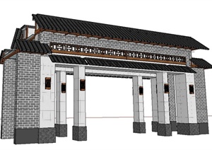 现代中式大门SU(草图大师)模型设计