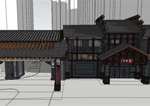 古典中式商业大门门廊设计SU(草图大师)模型