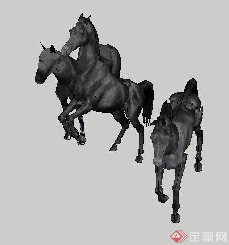 三匹雕塑马su模型(3)