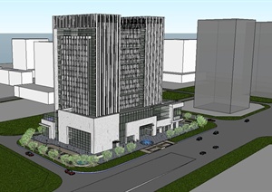 现代某高层公共办公楼建筑设计SU(草图大师)模型