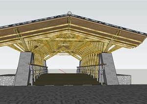 园林景观节点竹制廊桥设计SU(草图大师)模型