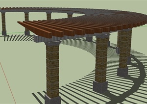 园林弧形单边木质长廊设计SU(草图大师)模型