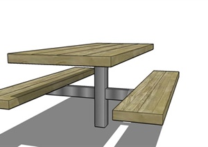 现代木质长桌凳设计SU(草图大师)模型