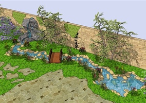 某屋顶花园一角景观设计SU(草图大师)模型