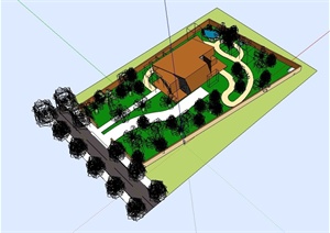 某现代别墅住宅花园SU(草图大师)模型设计