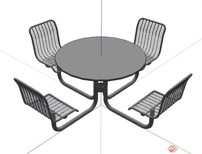 现代铁艺四人餐桌椅设计SU模型(1)