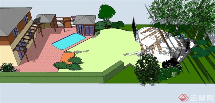 某现代小区庭院su模型设计(1)