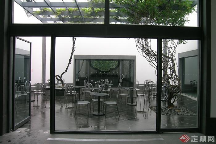玻璃橱窗,桌椅,廊架,花架,藤蔓植物