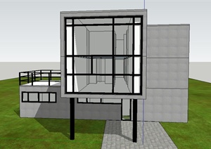 现代某三层格子式住宅建筑设计SU(草图大师)模型