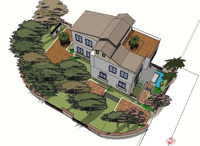 现代住宅花园设计su模型(1)