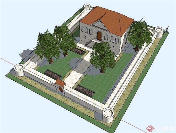 东南亚住宅花园su模型(1)