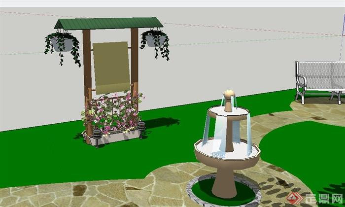 某住宅小庭院景观SU设计模型(2)