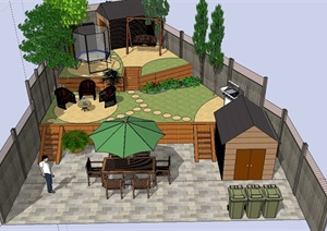 某台阶式庭院景观设计SU(草图大师)模型