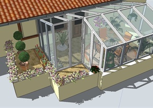 现代玻璃廊架花园设计SU(草图大师)模型