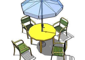 某四人现代风格桌椅与阳伞设计SU(草图大师)模型