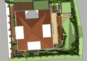 某两层别墅住宅建筑庭院景观SU(草图大师)设计模型