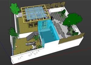 现代庭院屋顶花园设计SU(草图大师)模型
