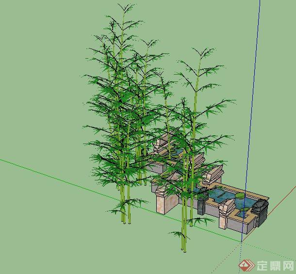 竹石跌水景观设计su模型(3)
