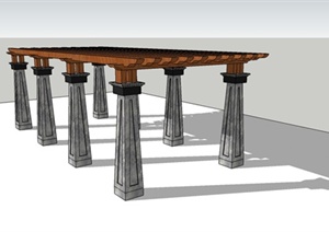 现代中式廊架SU(草图大师)模型设计