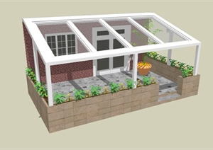 现代住宅庭院廊架设计SU(草图大师)模型