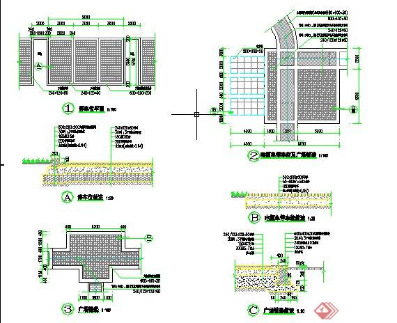 石汀步、停车场铺装、矮墙、坐凳、台阶、挡土墙等设计CAD详图(1)