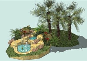 单个小喷泉水池设计SU(草图大师)模型