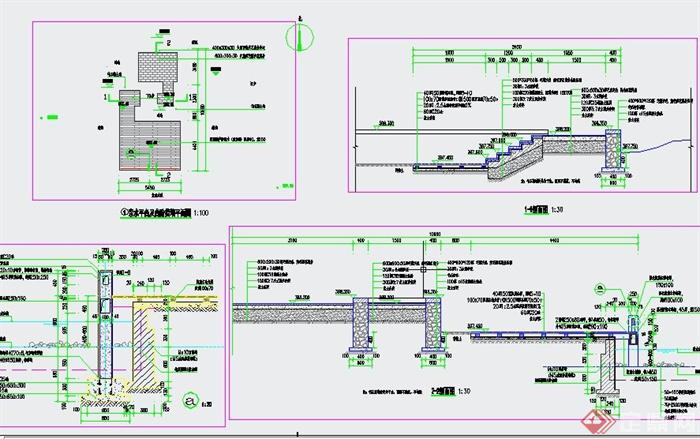 园林景观节点亲水平台挡土墙设计CAD施工图(1)