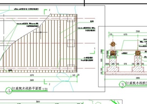园林景观节点木栈道、矮墙、钢架顶棚设计CAD施工图