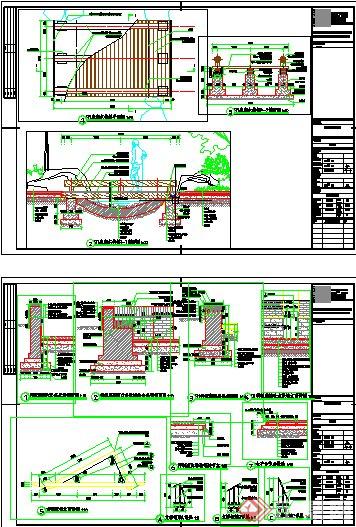 园林景观节点木栈道、矮墙、钢架顶棚设计CAD施工图(2)