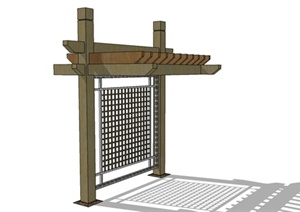 现代中式木栅栏廊架设计SU(草图大师)模型