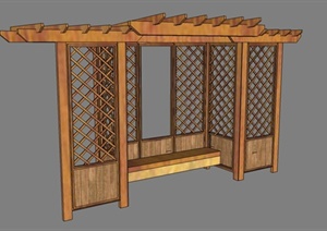 现代中式木廊架SU(草图大师)模型（栅栏）