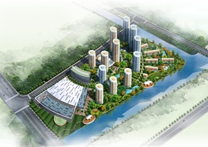 现代某滨河高层住宅小区景观设计PSD效果图