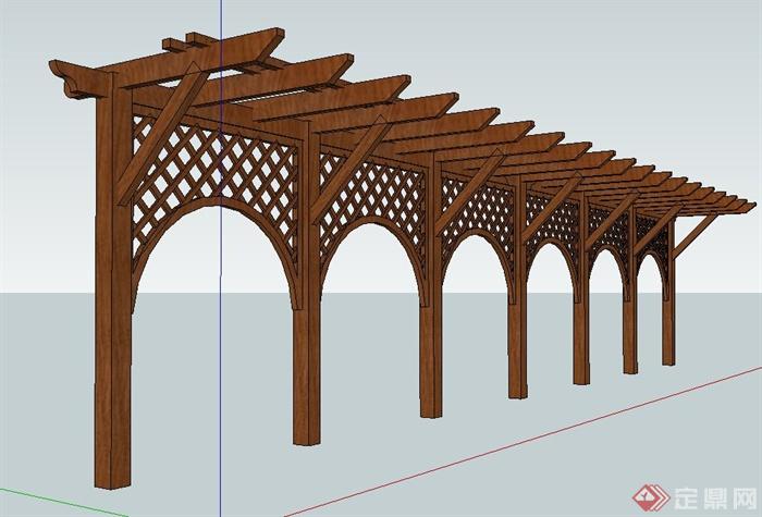 景观节点木质单边廊架设计SU模型(1)