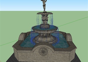 某欧式方形喷泉水池景观设计SU(草图大师)模型